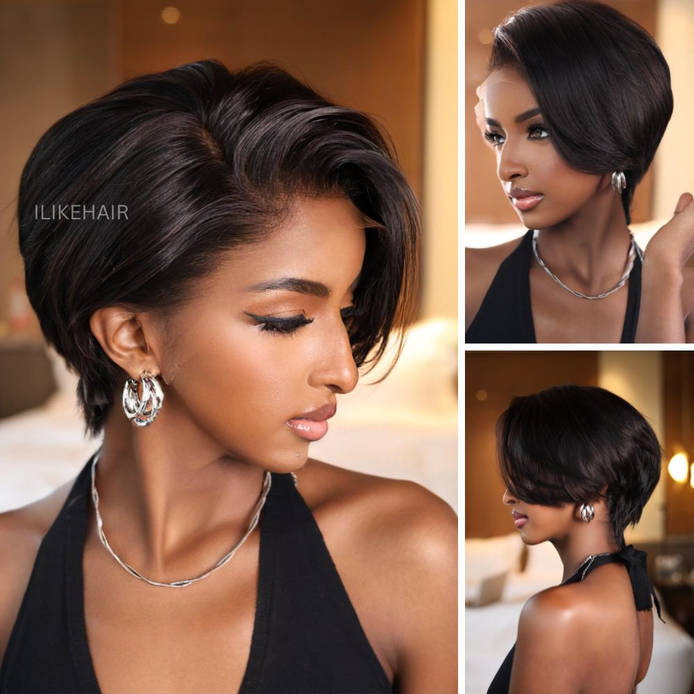 Boss Lady Side Part Layered Pixie Cuts 13x4 Frontal Lace Wig