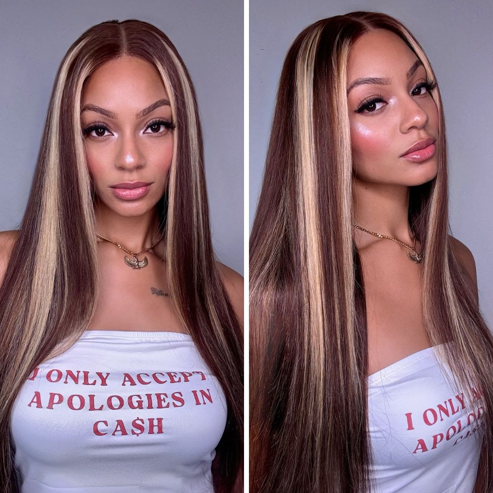 Highlight Blonde P4/27 Silky Straight Human Hair Lace Closure Wig