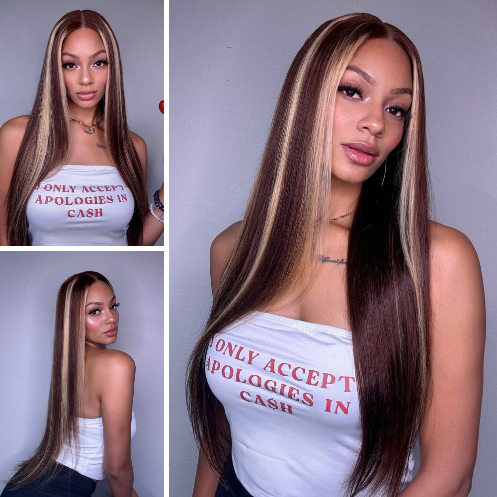 Highlight Blonde P4/27 Silky Straight Human Hair Lace Closure Wig