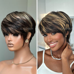 Put On & Go Blonde Highlight Layered Pixie Cut Wig With Bangs