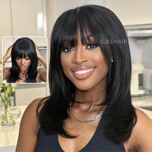 Short Face-Framing Layered Cut Straight Lace Closure Wig With Bangs