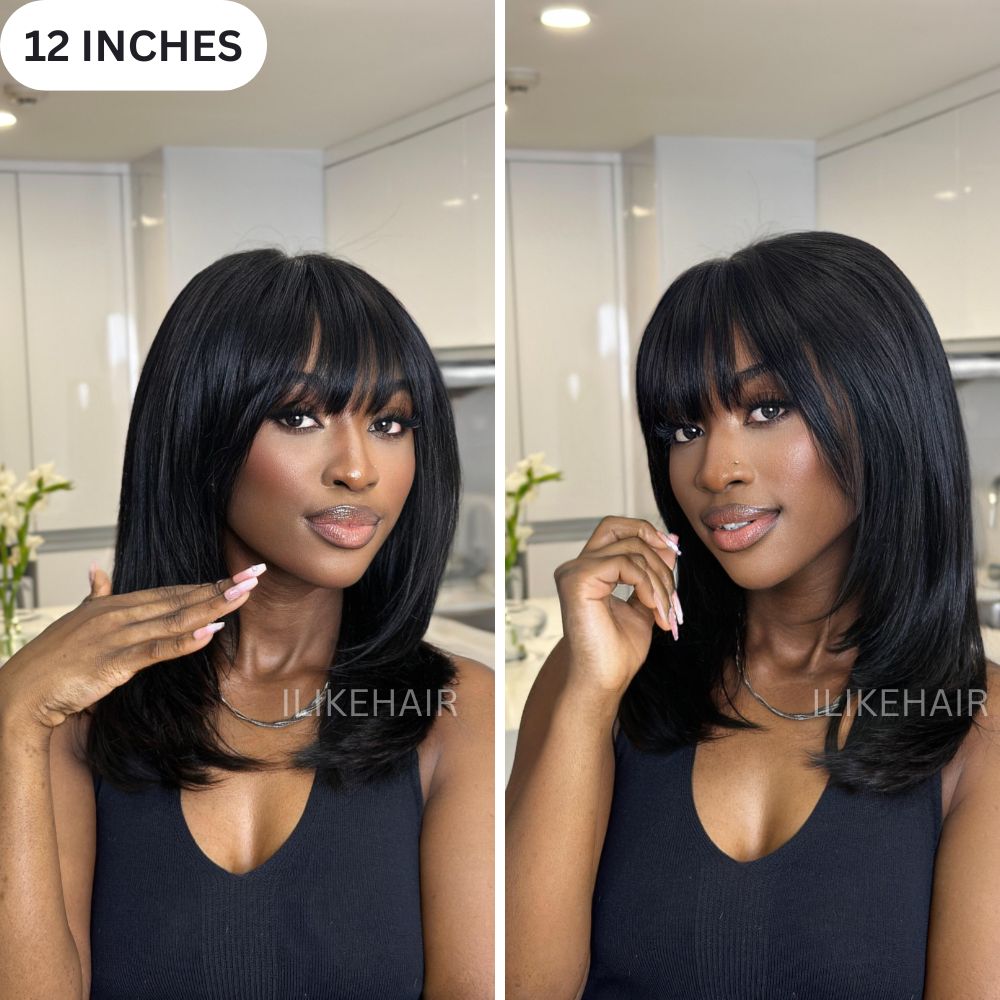 Short Face-Framing Layered Cut Straight Lace Closure Wig With Bangs