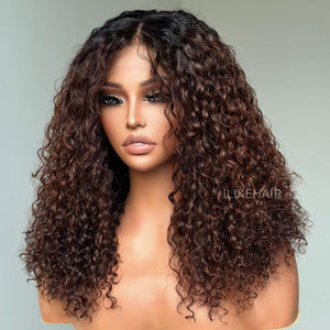 Fall Vibe Ombre Brown  Glueless Water Wave Lace Closure Wig