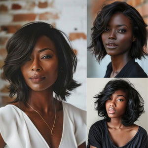 Put on & Go Side Part Layered Fluffy Bob Lace Closure Wig