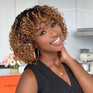 Glueless Ombre Dark Blonde Short Brazilian Curly Wig