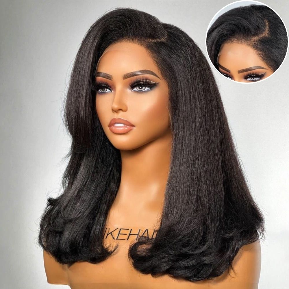 Trendy Layered Blowout Kinky Straight HD Lace Front Kinky Edges Wig