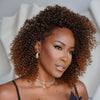 Glueless Dark Brown Mix Light Auburn Curly Wig With Bangs