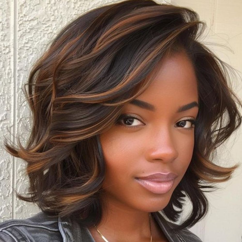 Short Brown Highlight Layered Bob Wavy 13x4 Lace Front Wig