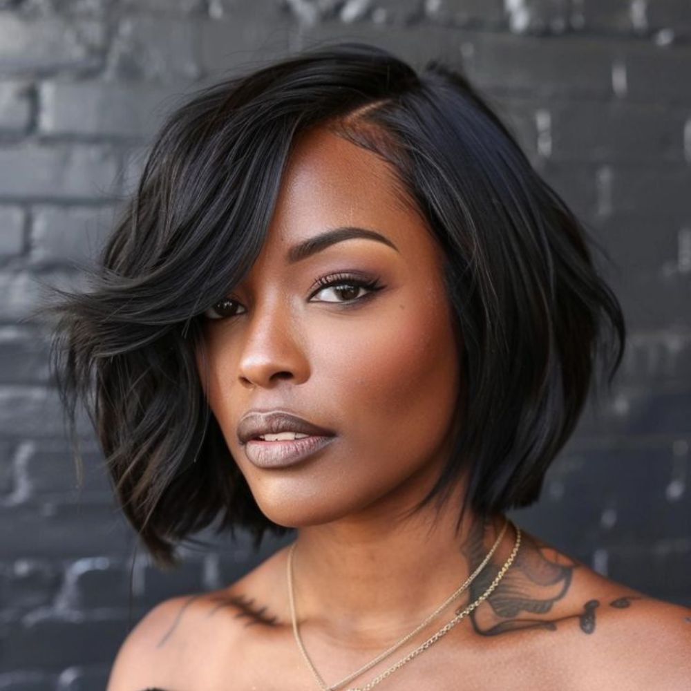 Asymmetry Black Layered Cut Quick Wave 13x4 Lace Front Wig