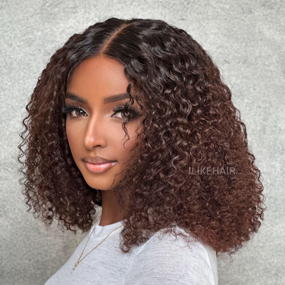 Put on & Go Ombre Brown Jerry Curly Bob Lace Closure Wig