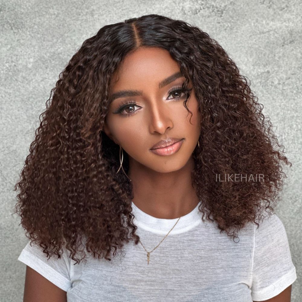 Put on & Go Ombre Brown Jerry Curly Bob Lace Closure Wig