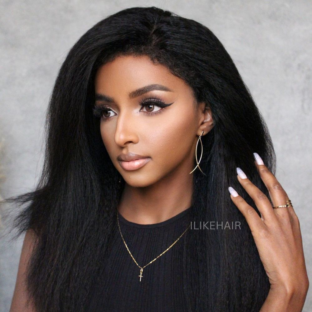 Glueless Hybrid Hairline With Kinky Straight 9x4 Lace Ventilated Wig