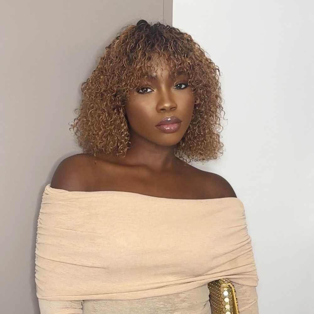 Ombre  Glueless Dark Blonde Short Brazilian Curly Wig