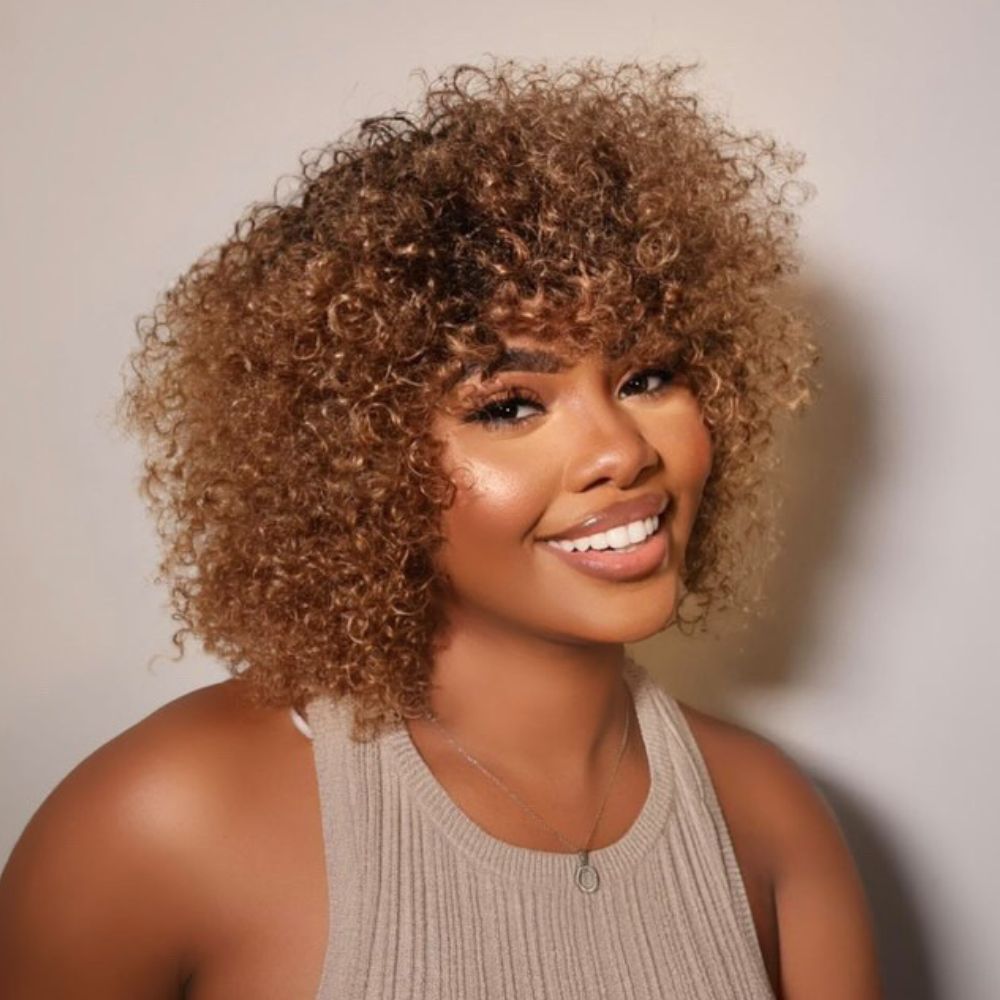 Ombre  Glueless Dark Blonde Short Brazilian Curly Wig