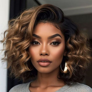 Short Ombre Honey Blonde Wavy Glueless 5x5 Lace Closure Wig