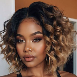 Short Ombre Honey Blonde Wavy Glueless 5x5 Lace Closure Wig