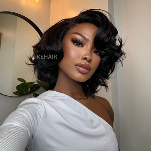 Fluffy Natural Black Layered Bob 5x5 Lace Closure Wig