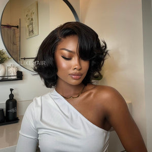 Fluffy Natural Black Layered Bob 5x5 Lace Closure Wig