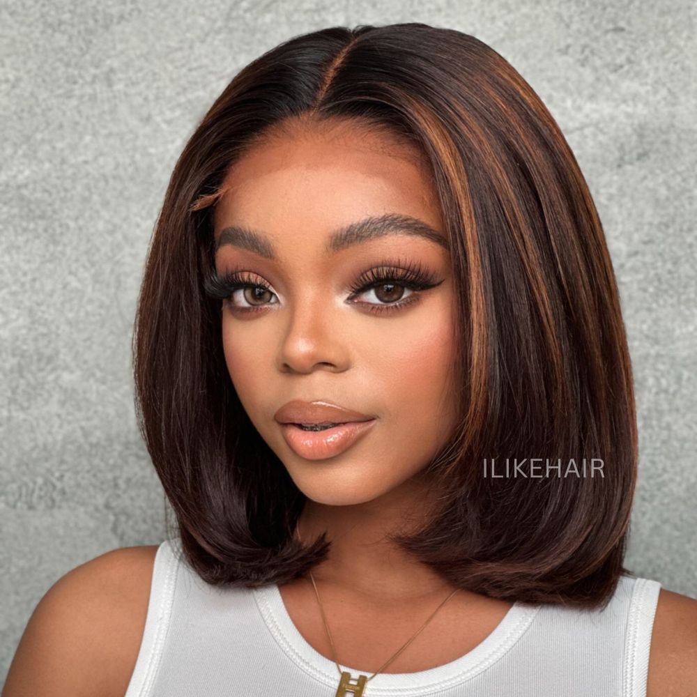 P1B/30 Highlight Straight Blunt Cut Bob 5x5 Lace Closure Wig