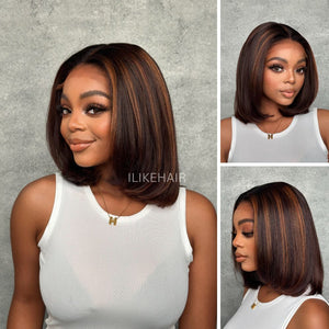 P1B/30 Highlight Straight Blunt Cut Bob 5x5 Lace Closure Wig