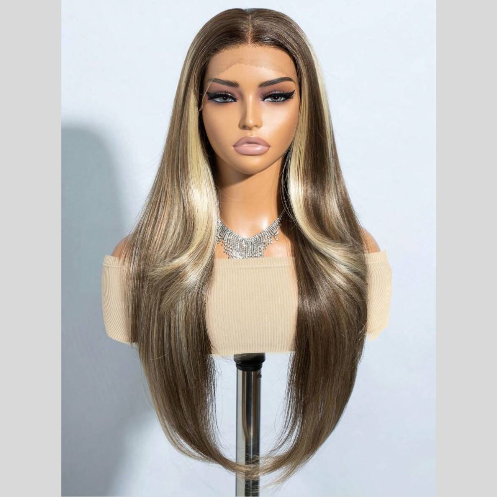 Blonde Highlights Straight Layered 13x4 Lace Frontal Wig