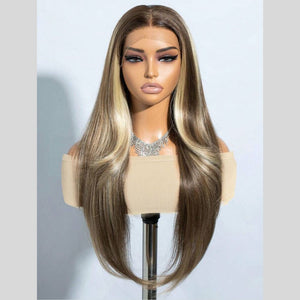 Blonde Highlights Straight Layered 13x4 Lace Frontal Wig