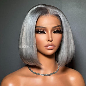 Short Ash Grey Silky Bob 13x4 Lace Front Wig