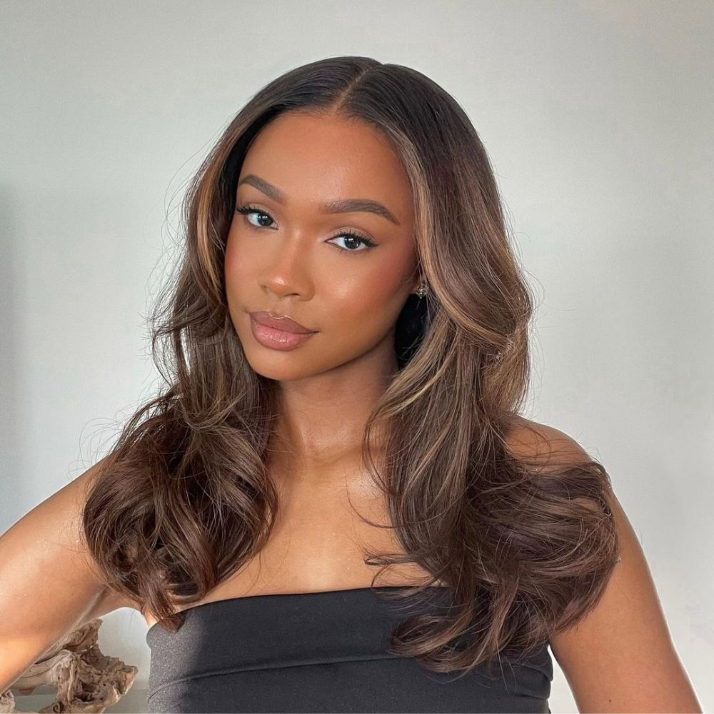 Face-Framing Brown Highlights Wavy 13x4 Lace Front Wig