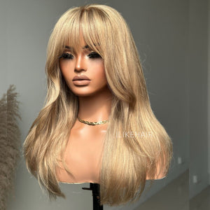 Ash Honey Blonde Layered Cut 13x4 Lace Front Wig With Bangs