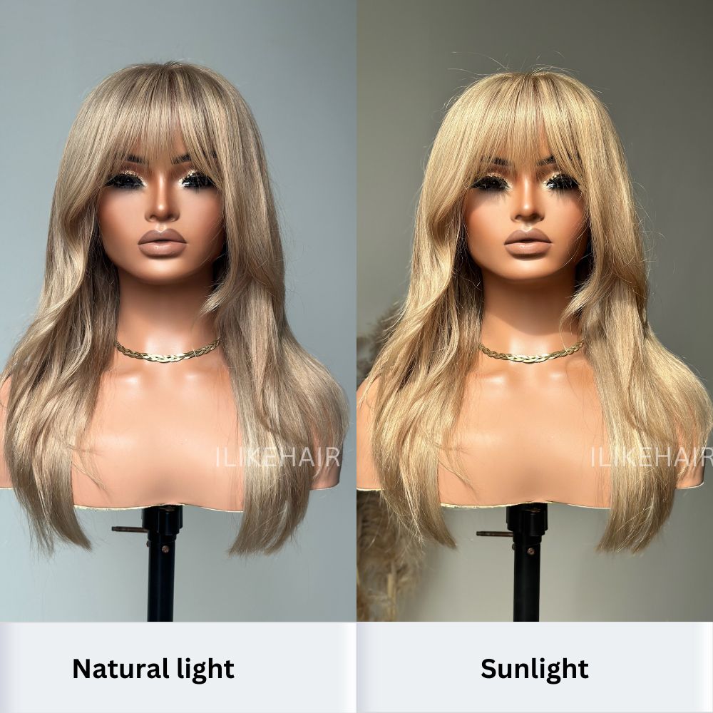 Ash Honey Blonde Layered Cut 13x4 Lace Front Wig With Bangs