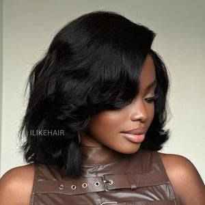 Put on & Go Side Part Layered Fluffy Bob Lace Closure Wig