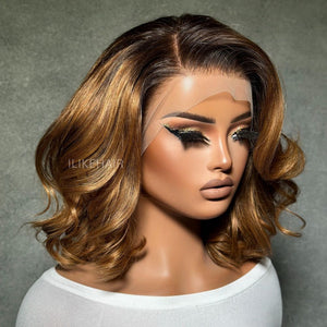 Ombre Honey Blonde Side Part Layered Bob 13x4 Lace Front Wig