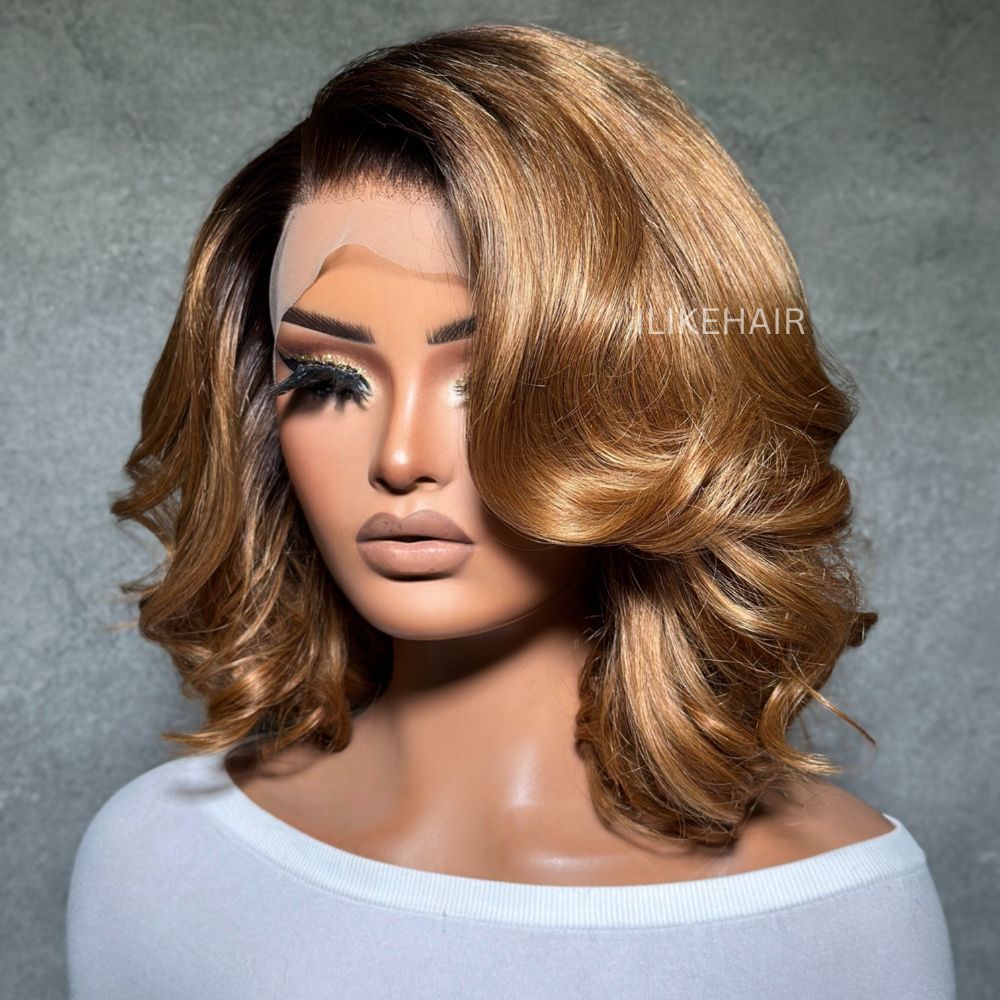 Ombre Honey Blonde Side Part Layered Bob 13x4 Lace Front Wig