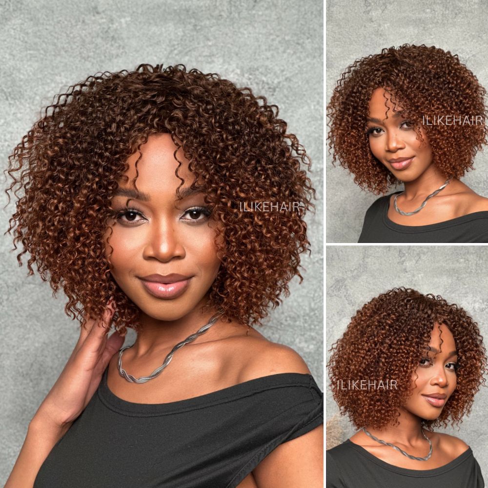 Put On & Go Ombre Auburn Brown Kinky Curly Wig