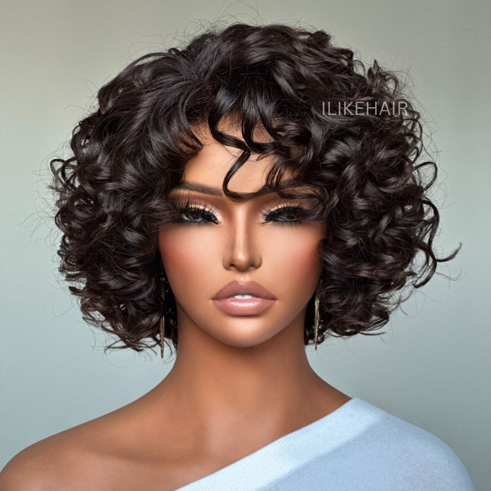 Brown Wave Bob Wig Glueless Human Hair Lace Front Wigs