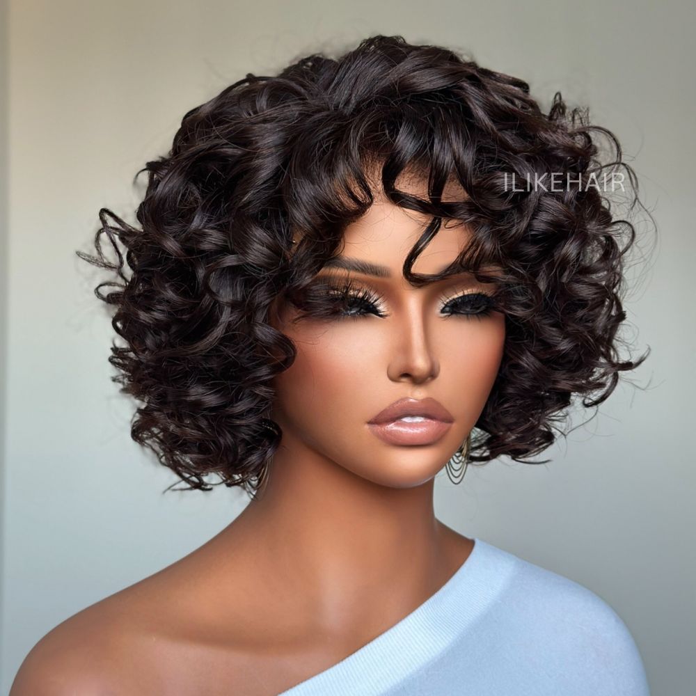 Brown Wave Bob Wig Glueless Human Hair Lace Front Wigs