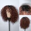 Glueless Ginger Brown Dark Root Curly  Wig With Bangs