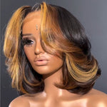 Short Layered Bob With Honey Blonde Highlights 5x5 Lace Closure Wig