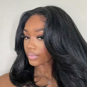 
            
                Load image into Gallery viewer, Natural Yaki Straight Layered Cut 5X5 Lace Closure Wig
            
        
