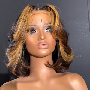 Short Layered Bob With Honey Blonde Highlights 5x5 Lace Closure Wig