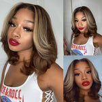 Short Ombre Chocolate Brown with Blonde Highlights 13x4 Lace Front Wig Human Hair