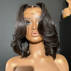Black Mix Blonde Short Layered Cut Bob 5x5 Lace Closure Wig
