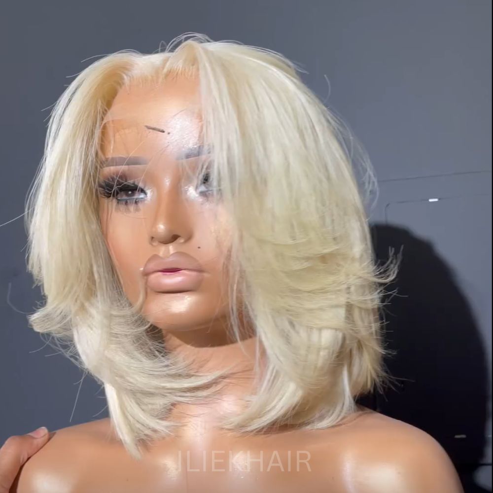 Blonde Layered Cut Straight Bob 5x5 Lace Closure Wig