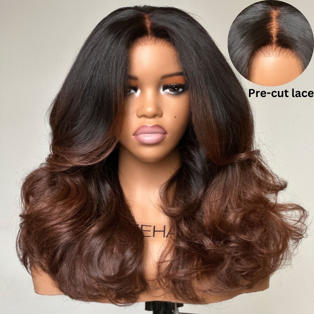 Wear & Go Ombre Brown Layered Wavy Glueless 5x5 Lace Closure Wig