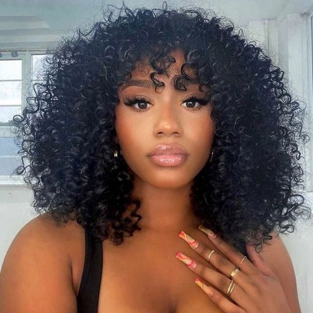 Wear & Go Trendy Curly Glueless Bob Wig With Bang