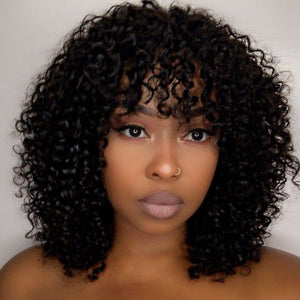 
            
                Load image into Gallery viewer, Wear &amp;amp; Go Trendy Curly Glueless Bob Wig With Bang
            
        