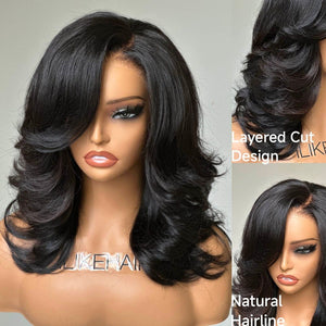 Inspired Layered Cut Wavy With Side Bangs 13x4 Lace Front Wig