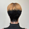 Short Honey Blonde Brown Highlight Bangs Wig Remy Hair