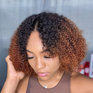 No Leave Out I Part Curly Wig Brown Color