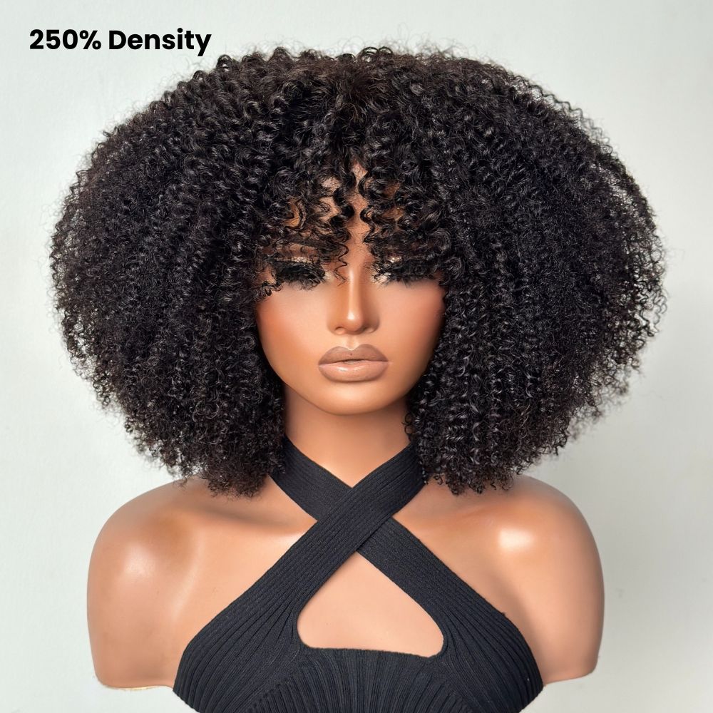 Afro Kinky Curly Glueless Wig With Bangs